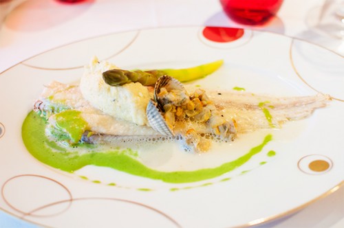 The delicious braised, line caught sole I wish I could've finished! Served in a watercress veloute with cockles.